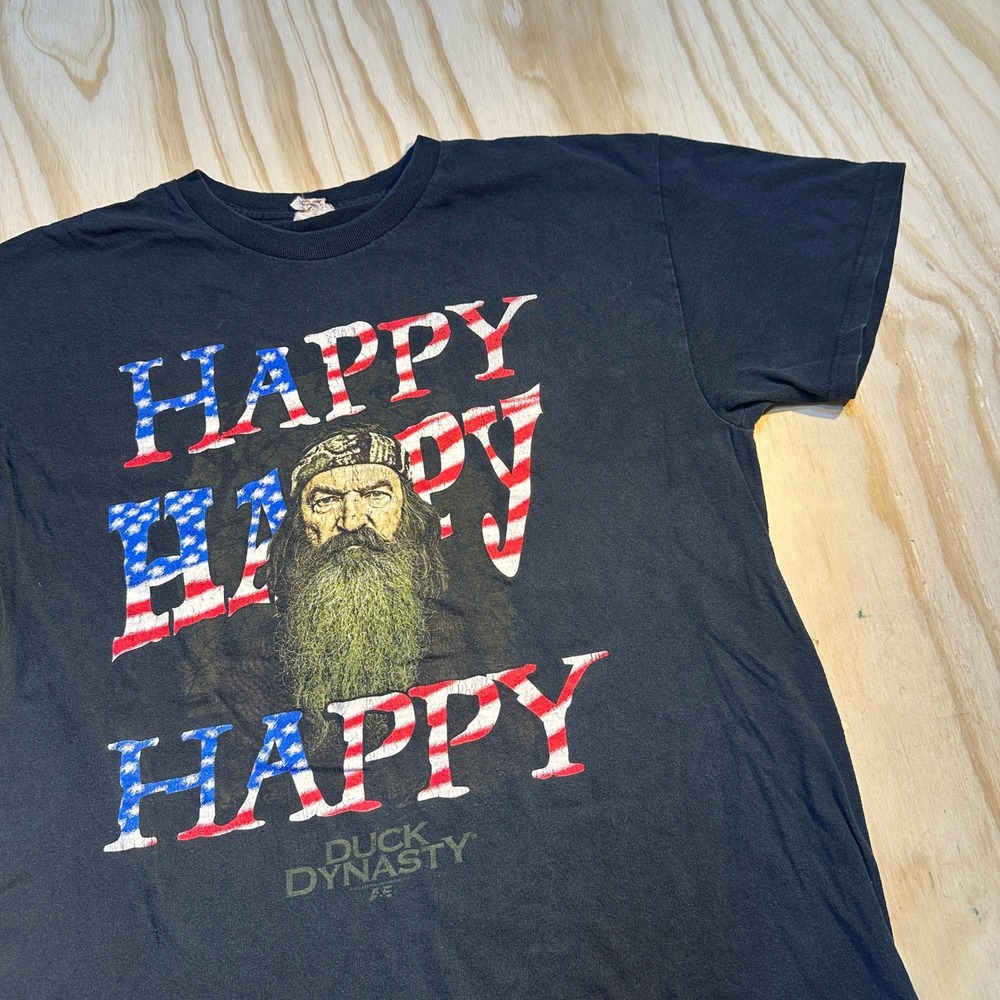 Gildan Duck Dynasty Phil Robertson Happy Happy Happy Black Graphic Tee Mens M